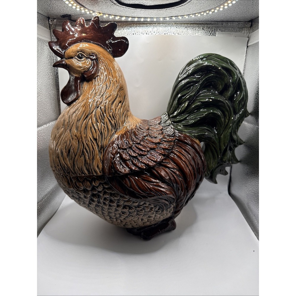 Vintage XLarge Rustic Colorful Porcelain Rooster Hand-painted Figurine 15" T - Picture 16 of 16